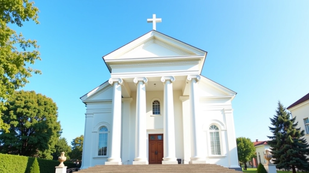Sv. Annas baznīcas ārējais skats ar klasiskām kolonnām un barokā arhitektūru